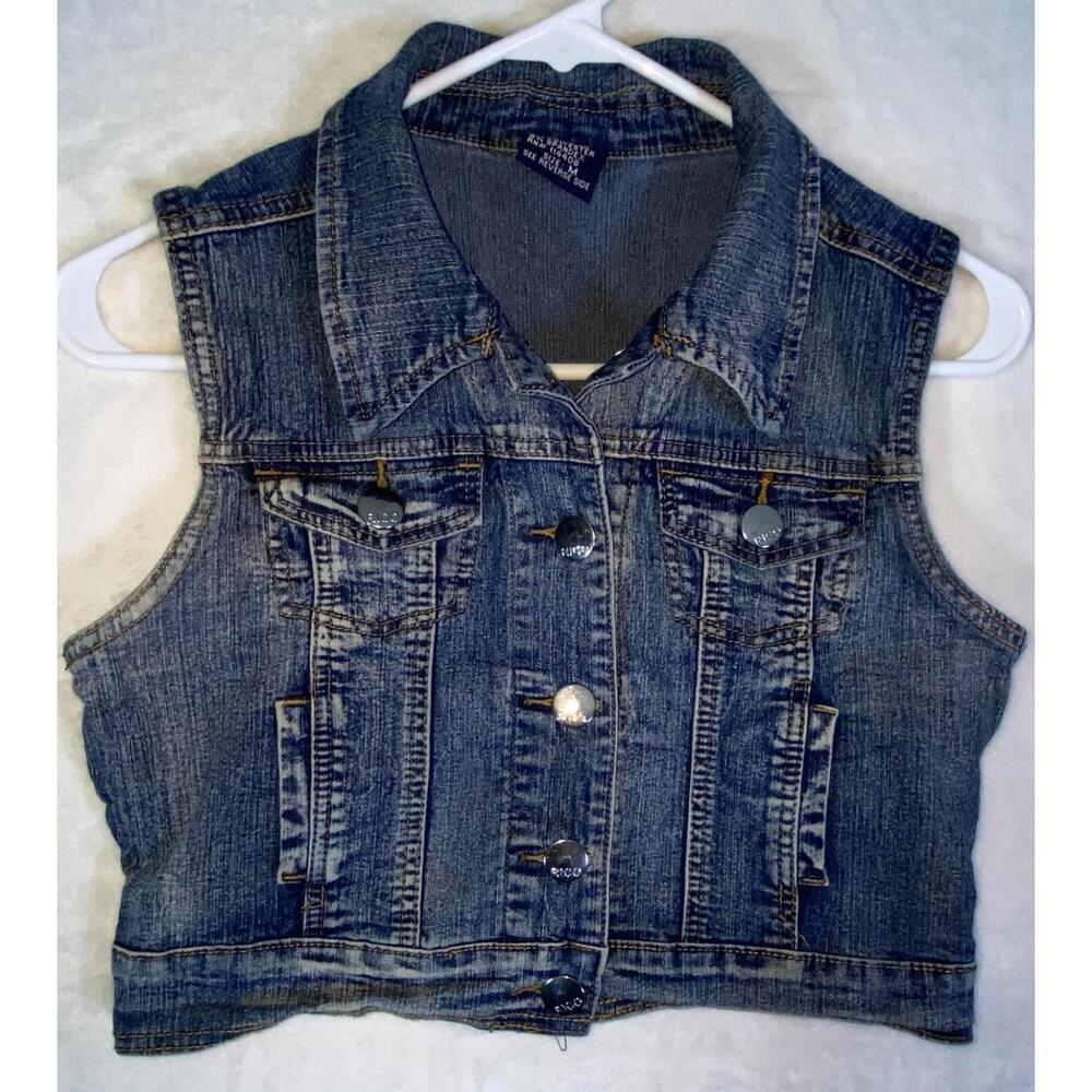 Rico Jeans Y2K Women’s Size Medium Stretch Faded Distressed Sleeveless Jean Vest